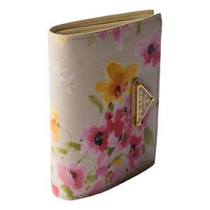 Prada Saffiano Leather Floral Bifold Wallet In